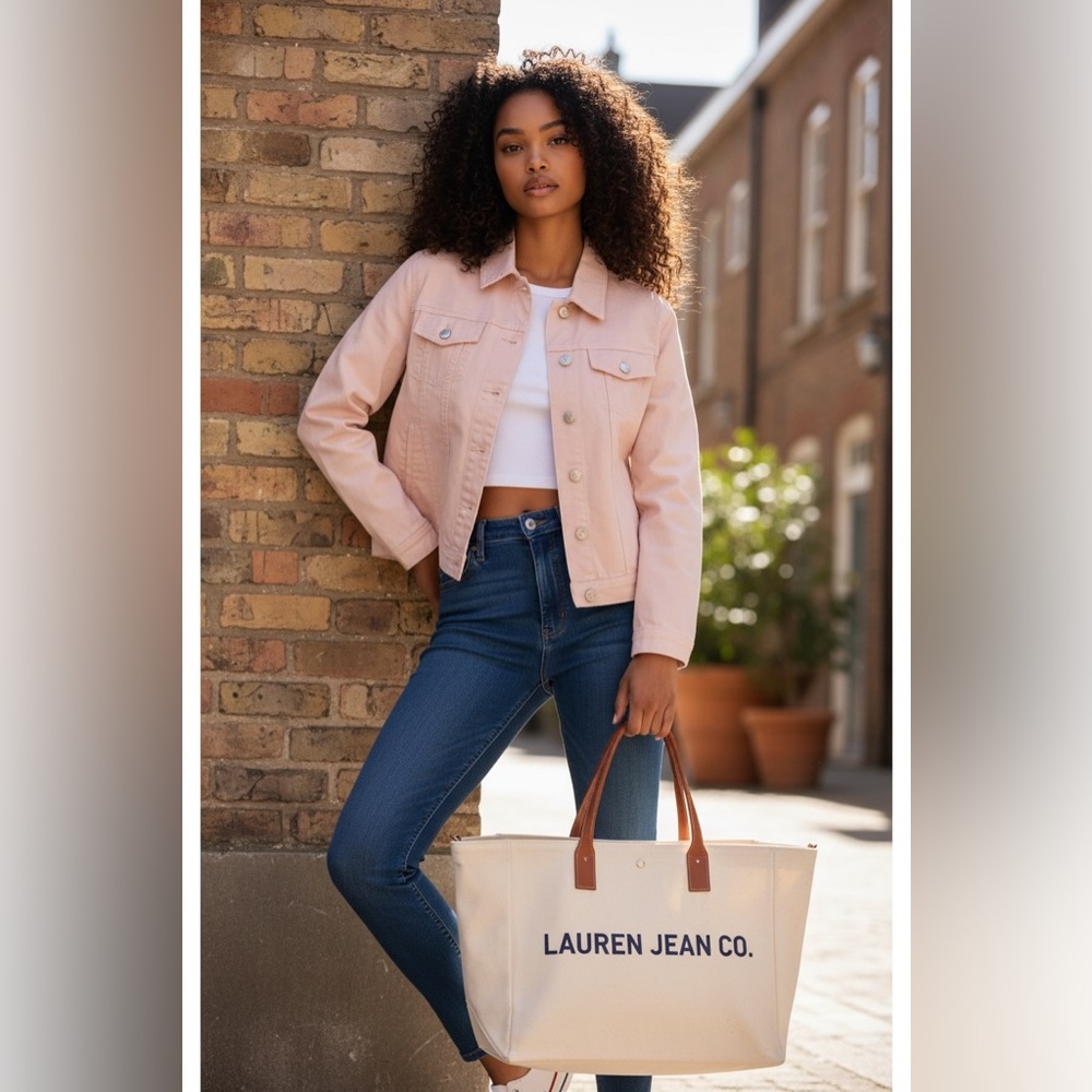 LAUREN RALPH LAUREN JEAN CO. LADYS PINK JEAN JACKET SIZE LARGE. GREAT C☑️